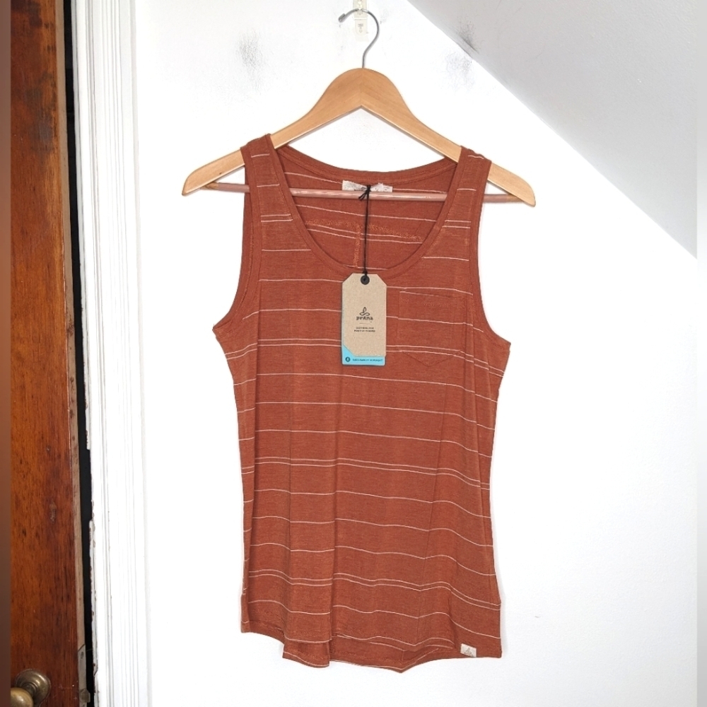 PRANA Foundational Scoop Neck Tank in Cooper Heather Stripe NEW Size S